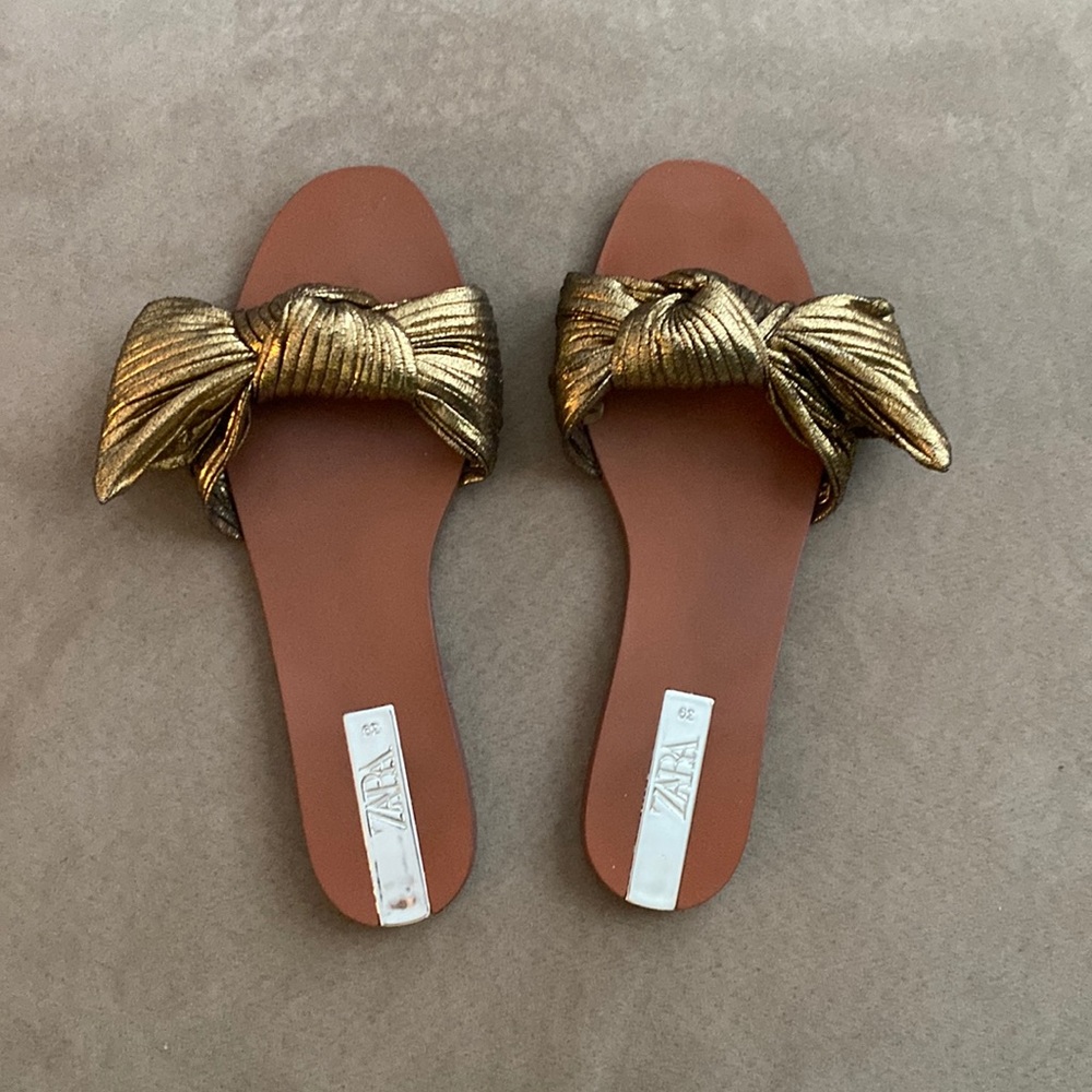 Zara Gold Bow Slides